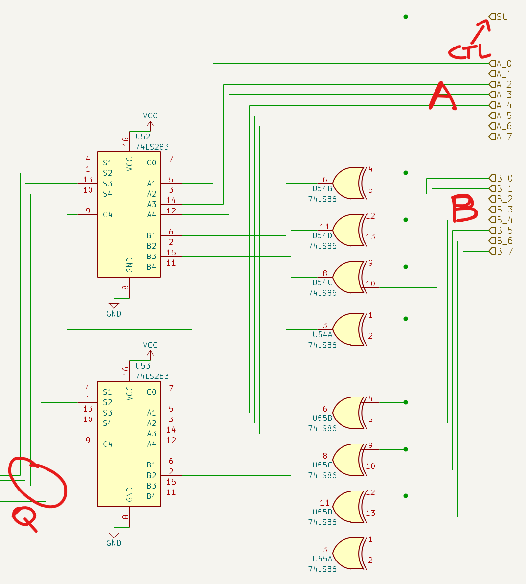 Dettaglio degli input del Multiple Bit Adder del SAP-1 Computer di Ben Eater